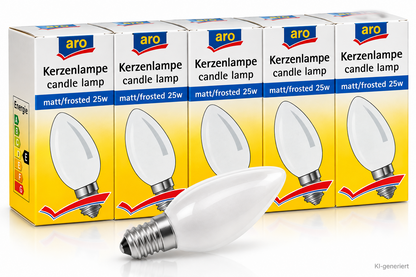9x aro Kerzenlampe E14 25W 230V Matt Glühlampe Kerzenbirne Leuchtmittel HA34