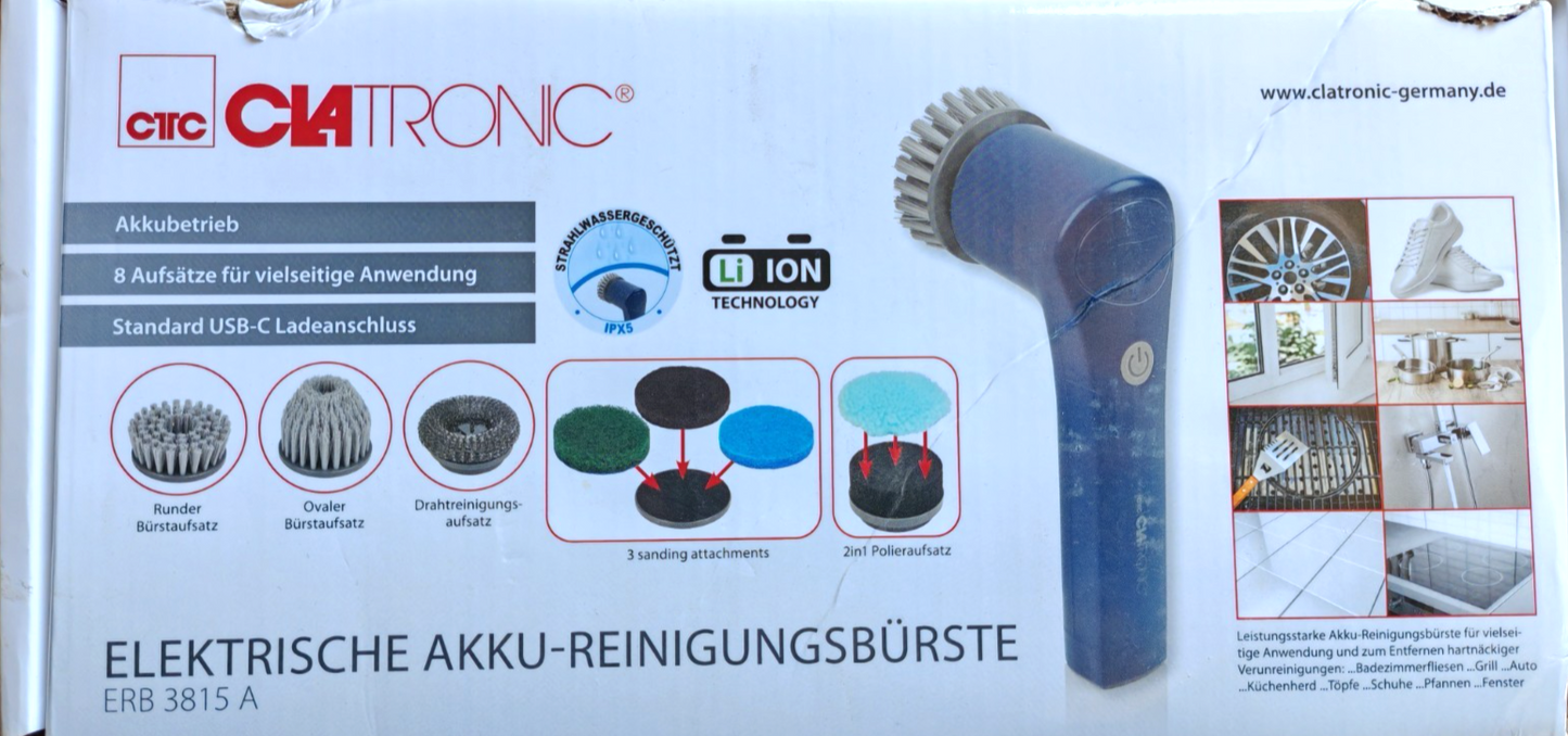 Clatronic ERB 3815 A elektrische Reinigungsbürste Akku 8 Aufsätze