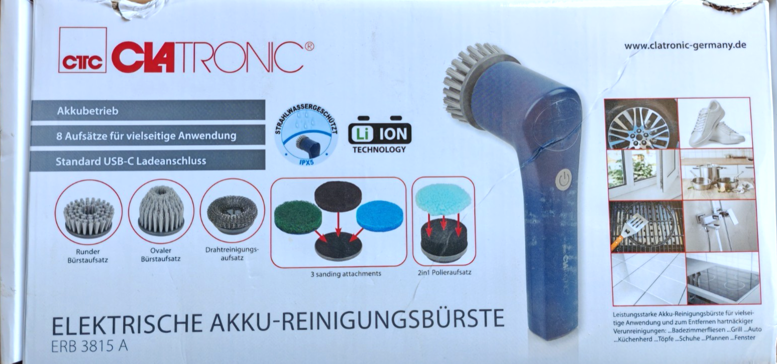 Clatronic ERB 3815 A elektrische Reinigungsbürste Akku 8 Aufsätze