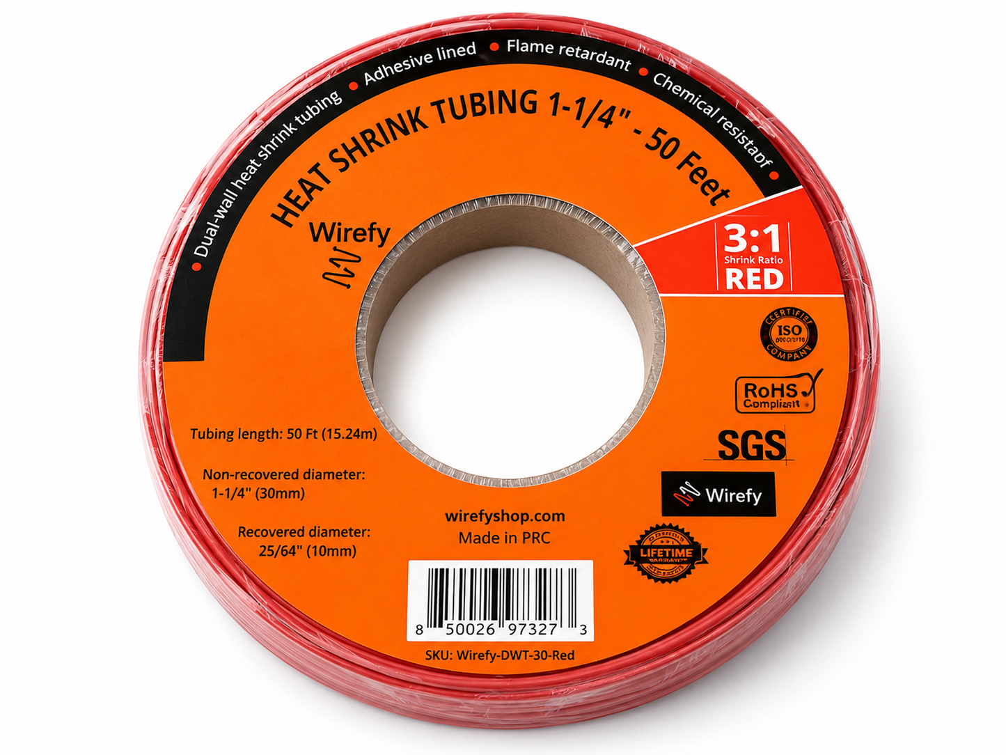 Wirefy Schrumpfschlauch 30mm Rot 15,24m 3:1 mit Kleber Wasserdicht 50 Feet A3