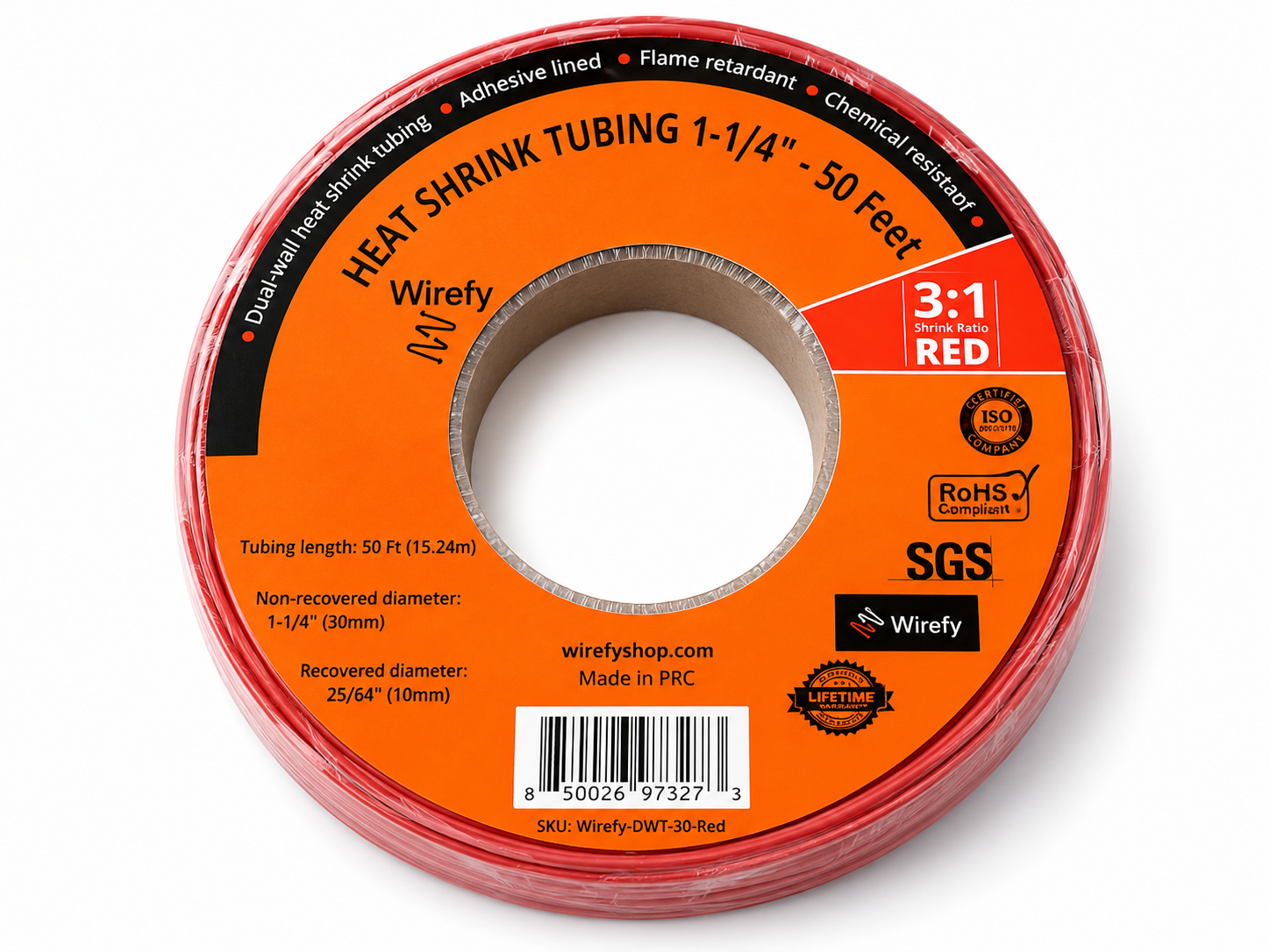 Wirefy Schrumpfschlauch 30mm Rot 15,24m 3:1 mit Kleber Wasserdicht 50 Feet A3
