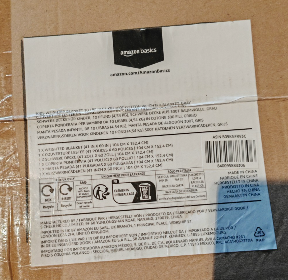 Amazon Basics Gewichtsdecke 4,54kg Grau 104x152 cm