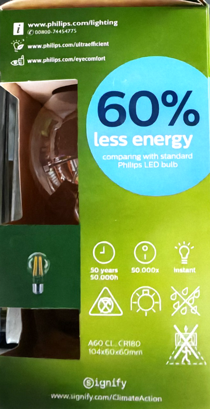 Philips Ultra Efficient LED E27 4W 840lm 2700K Warmweiß Filament A60 HA34