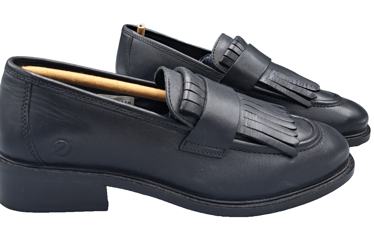 Paul Vesterbro Damen Loafer Gr. 39 Schwarz Leder Fransen Slipper Halbschuhe G2