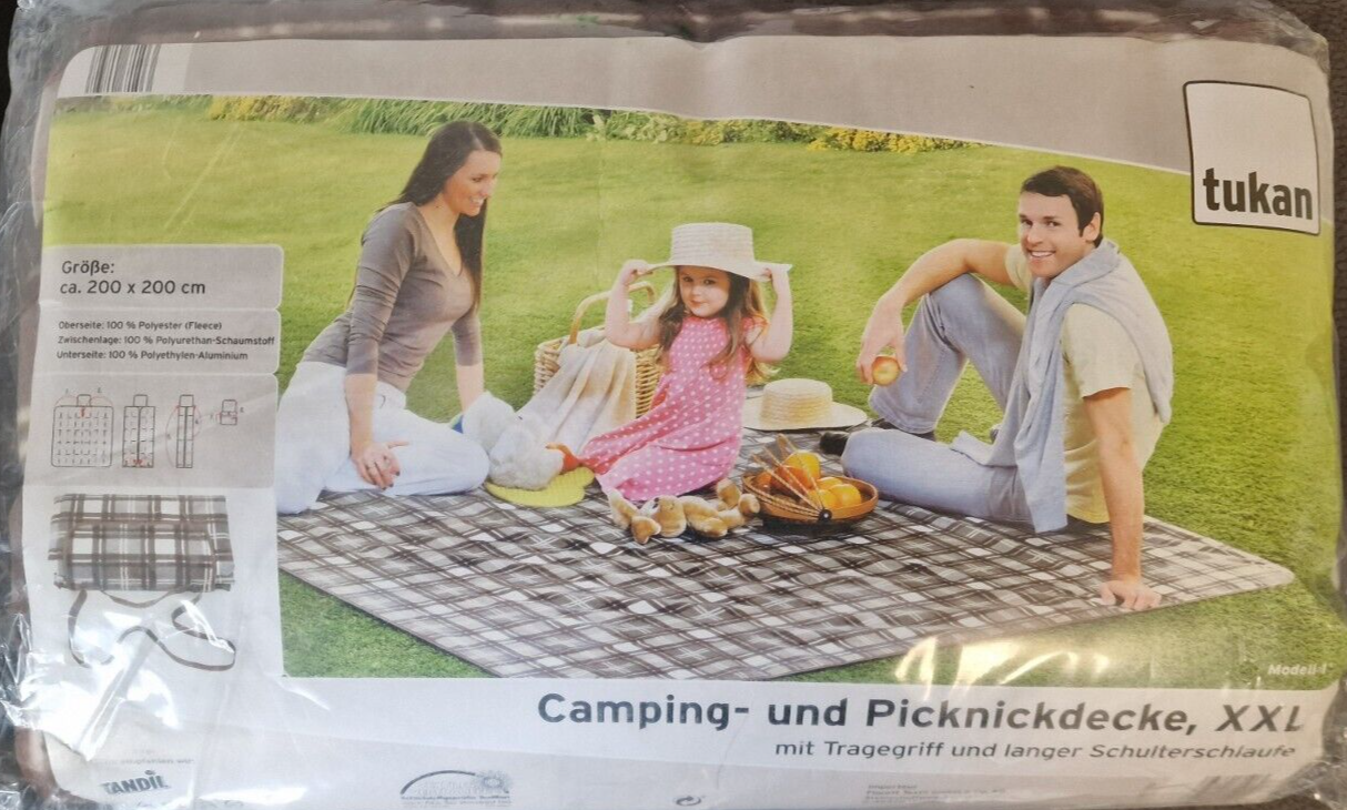 Tukan Camping Picknickdecke XXL 200x200 wasserfest Outdoor Decke Garten
