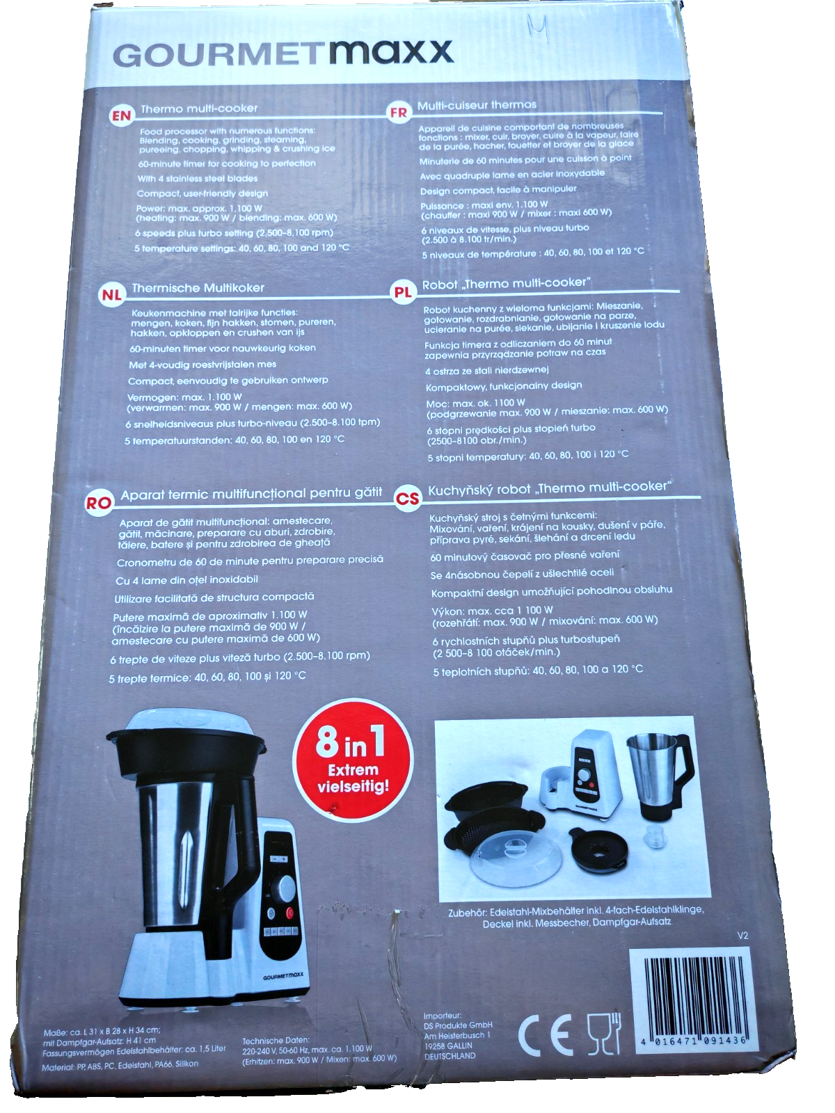 GOURMETmaxx Thermo Multikocher 8in1 Küchenmaschine ohne Zubehör 1100W B03