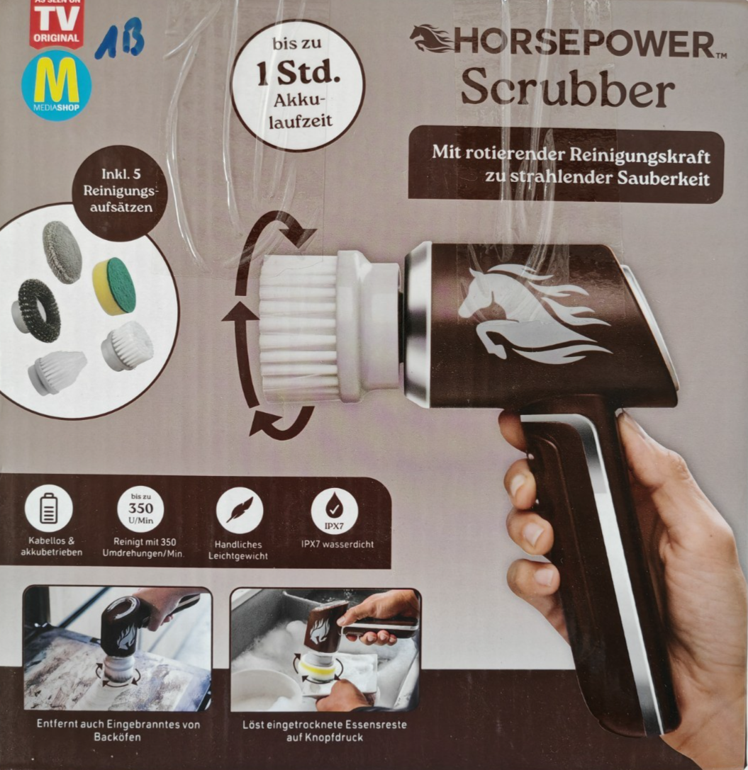 Horsepower Scrubber Elektrische Reinigungsbürste Akku 5 Bürsten Bad Küche C6