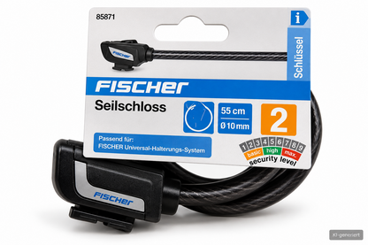FISCHER Seilschloss Fahrradschloss 55cm Ø10mm 2 Schlüssel mit Halterung E4