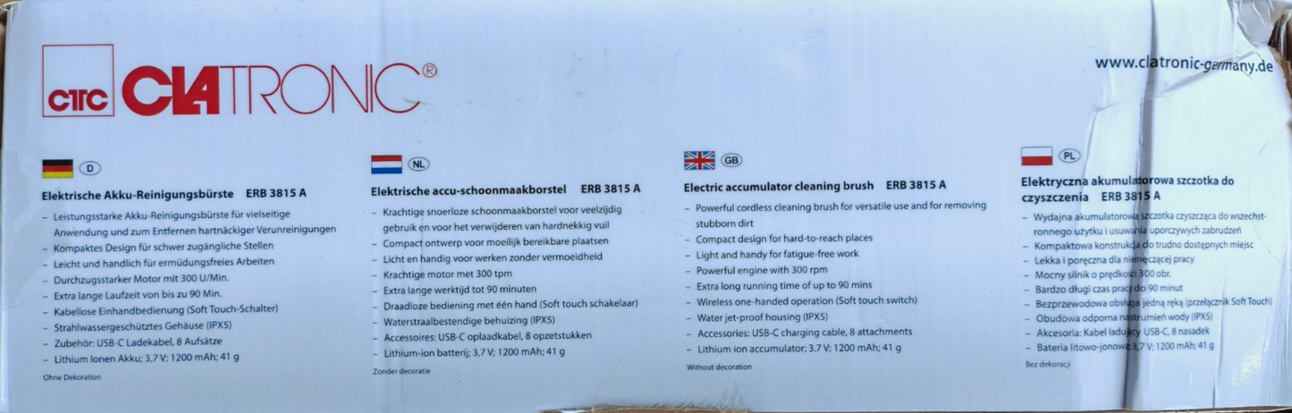 Clatronic ERB 3815 A elektrische Reinigungsbürste Akku 8 Aufsätze