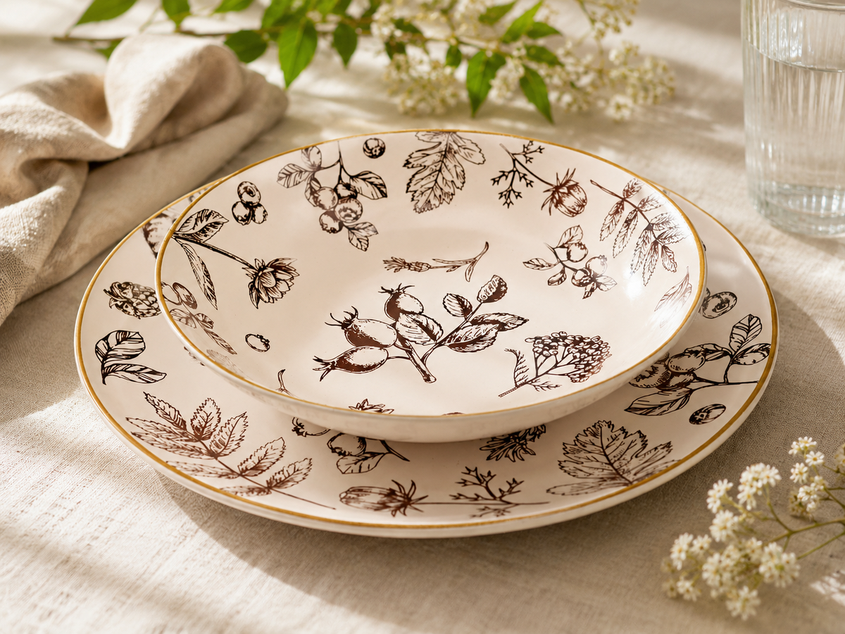 Weltbild Rubin Garten Tafelservice 8tlg Porzellan Teller Set Braun Beige HA17
