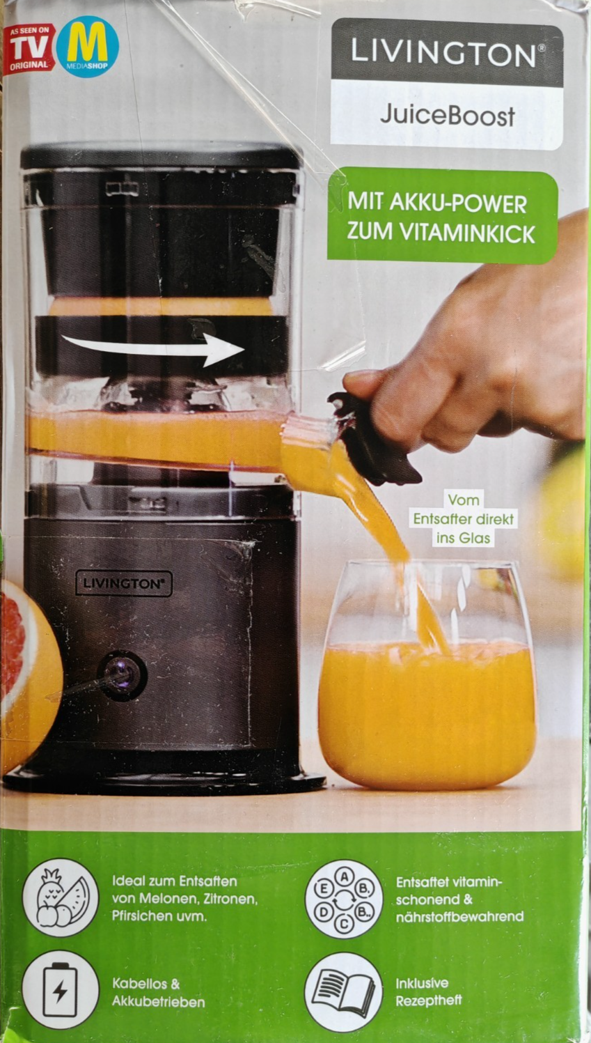 Livington JuiceBoost Akku Entsafter Kabellos Slow Juicer USB Saftpresse 160ml C3
