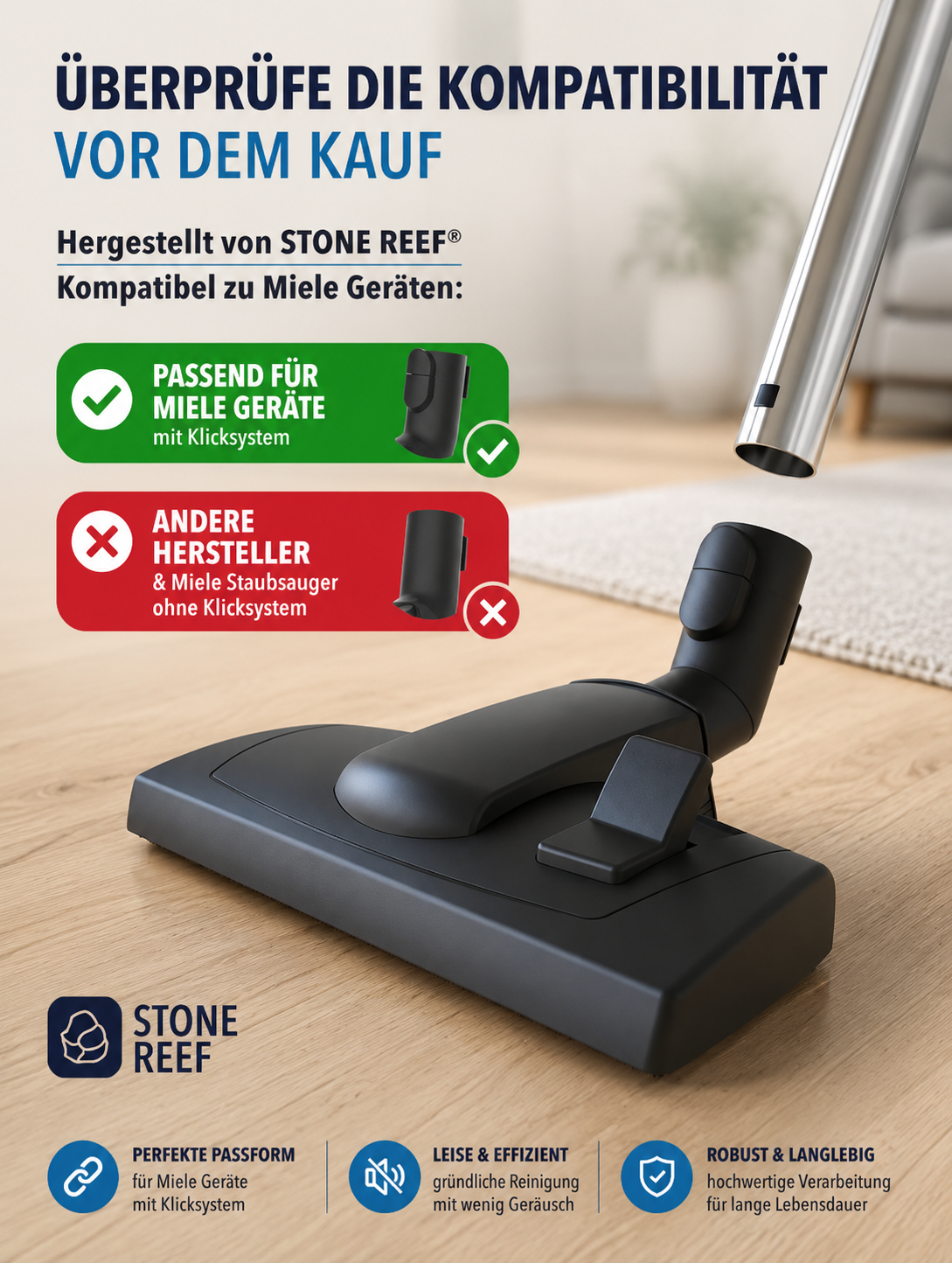 Stonereef Staubsaugerdüse für Miele 35mm Umschaltbar Hartboden Teppich Bürste A3