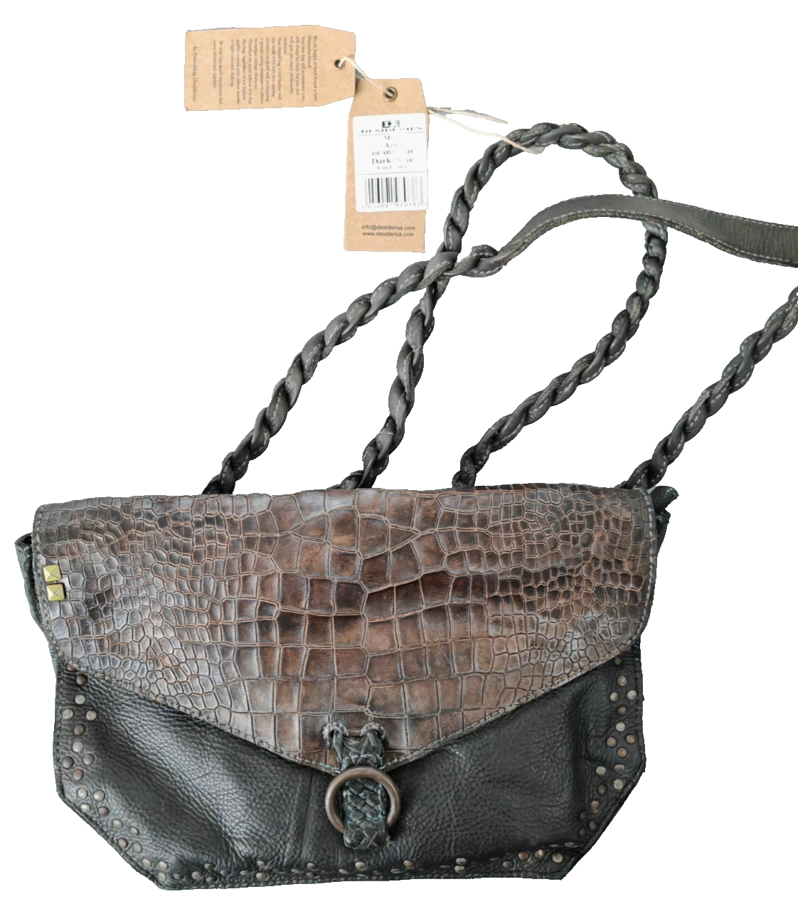 Desiderius Arpi Damen Ledertasche Dark Olive Rindsleder Schultertasche Nieten H3
