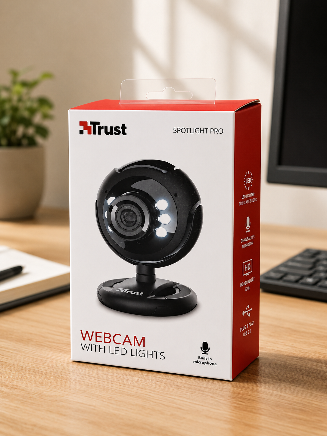 Trust Spotlight Pro Webcam 1,3MP Mikrofon LED Klemme PC Laptop Kamera