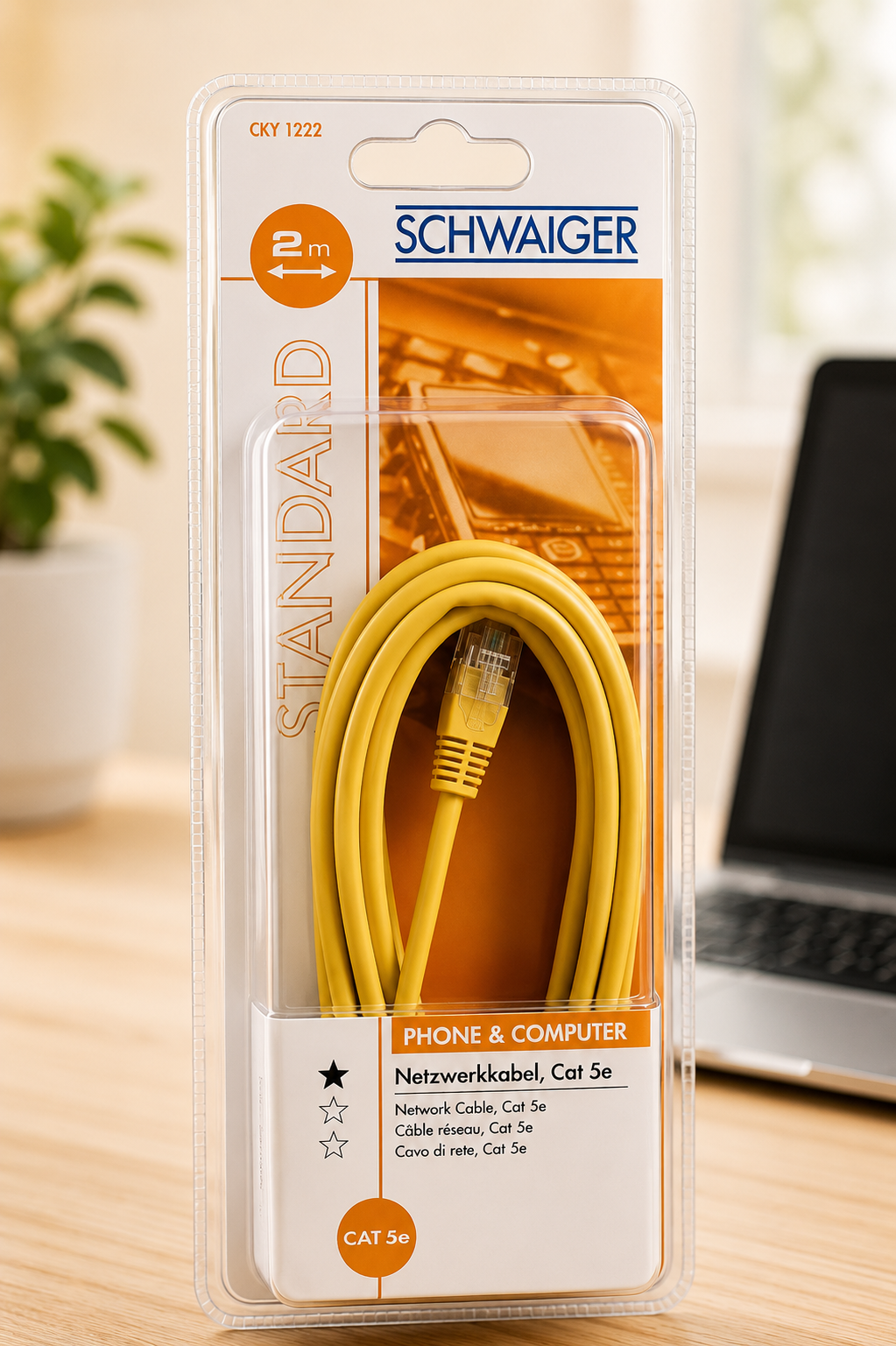 Schwaiger CKY1222 Patchkabel 2m RJ45 Ethernet Netzwerkkabel Gelb