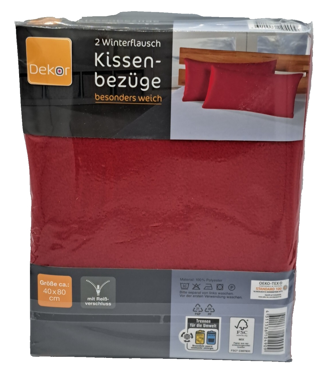 Dekor 2 Winterflausch Kissenbezüge 40x80cm Rot Kissenhüllen Winter Kuschelig E5