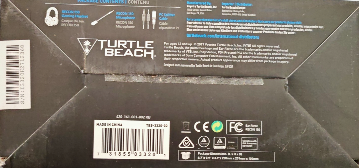 Turtle Beach Recon 150 Gaming Headset PS4 PS4 Pro PC 3,5mm TBS-3320-02 A8