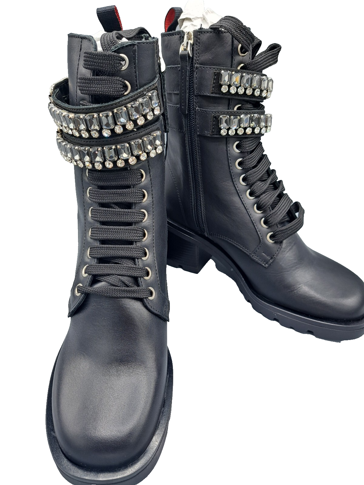 MAX&Co Deducono Damen Boots Leder Schwarz Strass Schnalle Stiefelette Gr. 36 G1