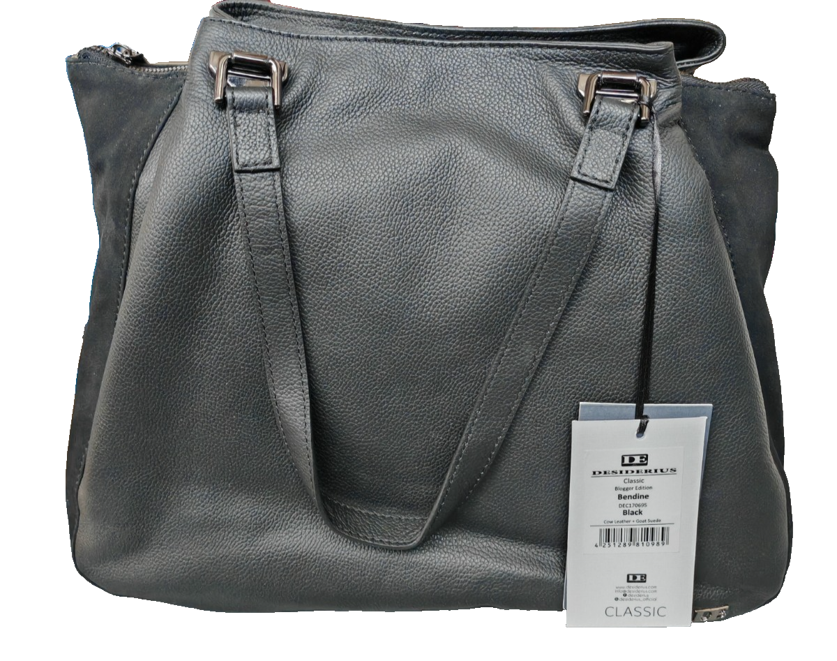 Desiderius Bendine Damen Ledertasche Schwarz Echtleder Shopper Handtasche H3
