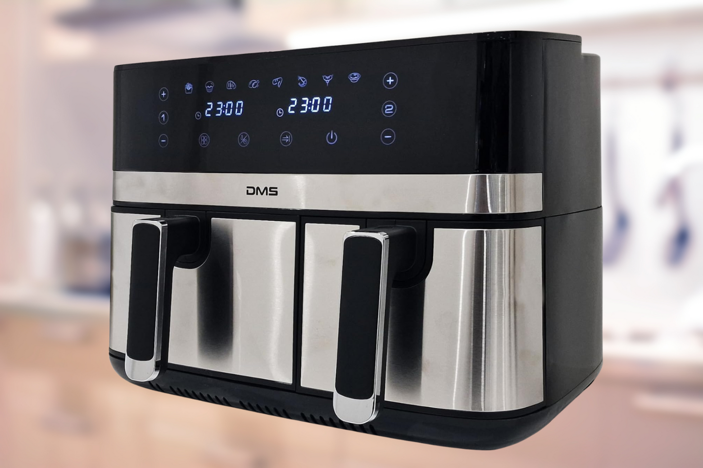 DMS HF-10E XXL Doppel-Heißluftfritteuse 10L Silber – 2-Kammer Airfryer