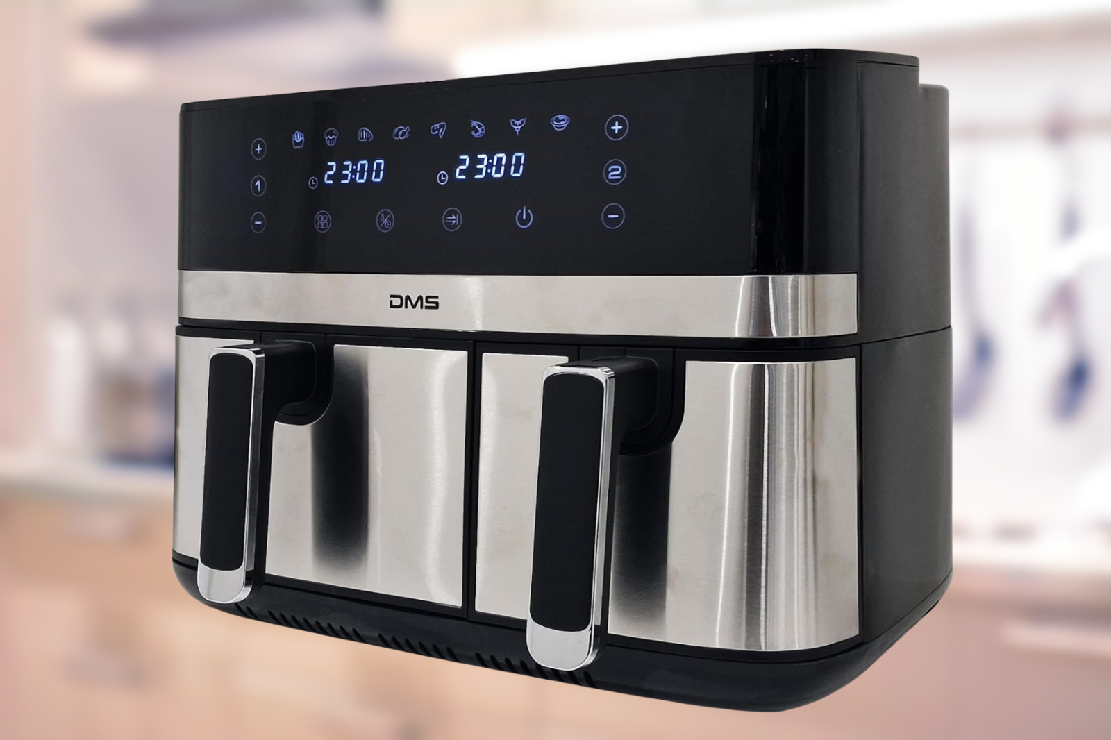 DMS HF-10E XXL Doppel-Heißluftfritteuse 10L Silber – 2-Kammer Airfryer