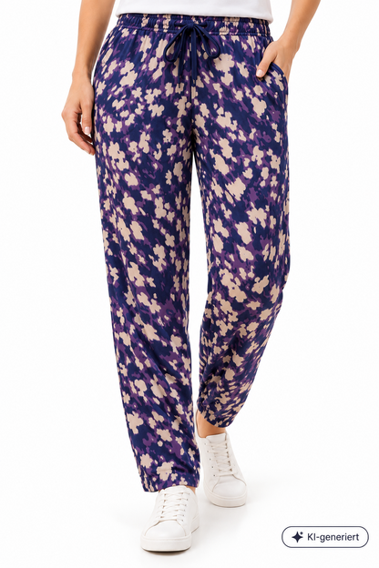 Lyla Damen Loungehose Jogginghose Gr. 40 Lila Gemustert Freizeithose D2