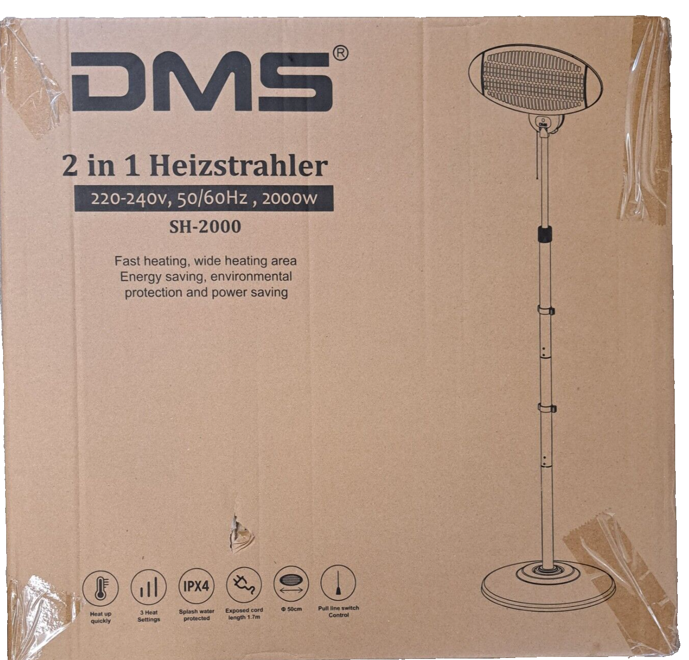 DMS 2 in 1 Infrarot Heizstrahler, 2000W, Terrasse, Garage