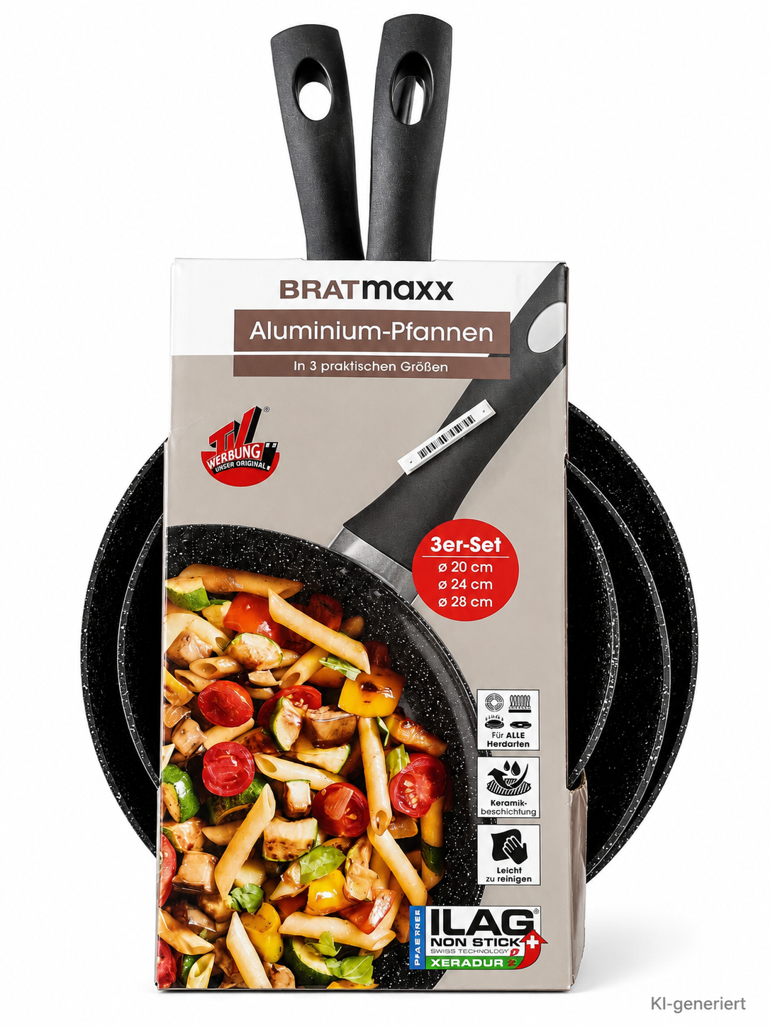 BRATmaxx Pfannenset 3-tlg 20 24 28cm Keramik Induktion Aluminium Bratpfannen B5