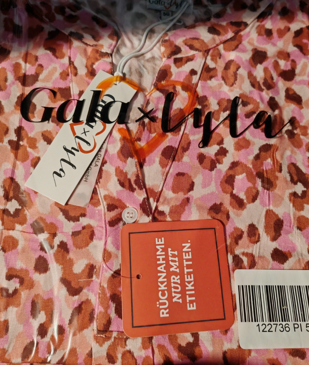 GALA loves LYLA Damen Kleid Leo Pink Rosa Langarm Knopfleiste Freizeit Gr. 50 D1