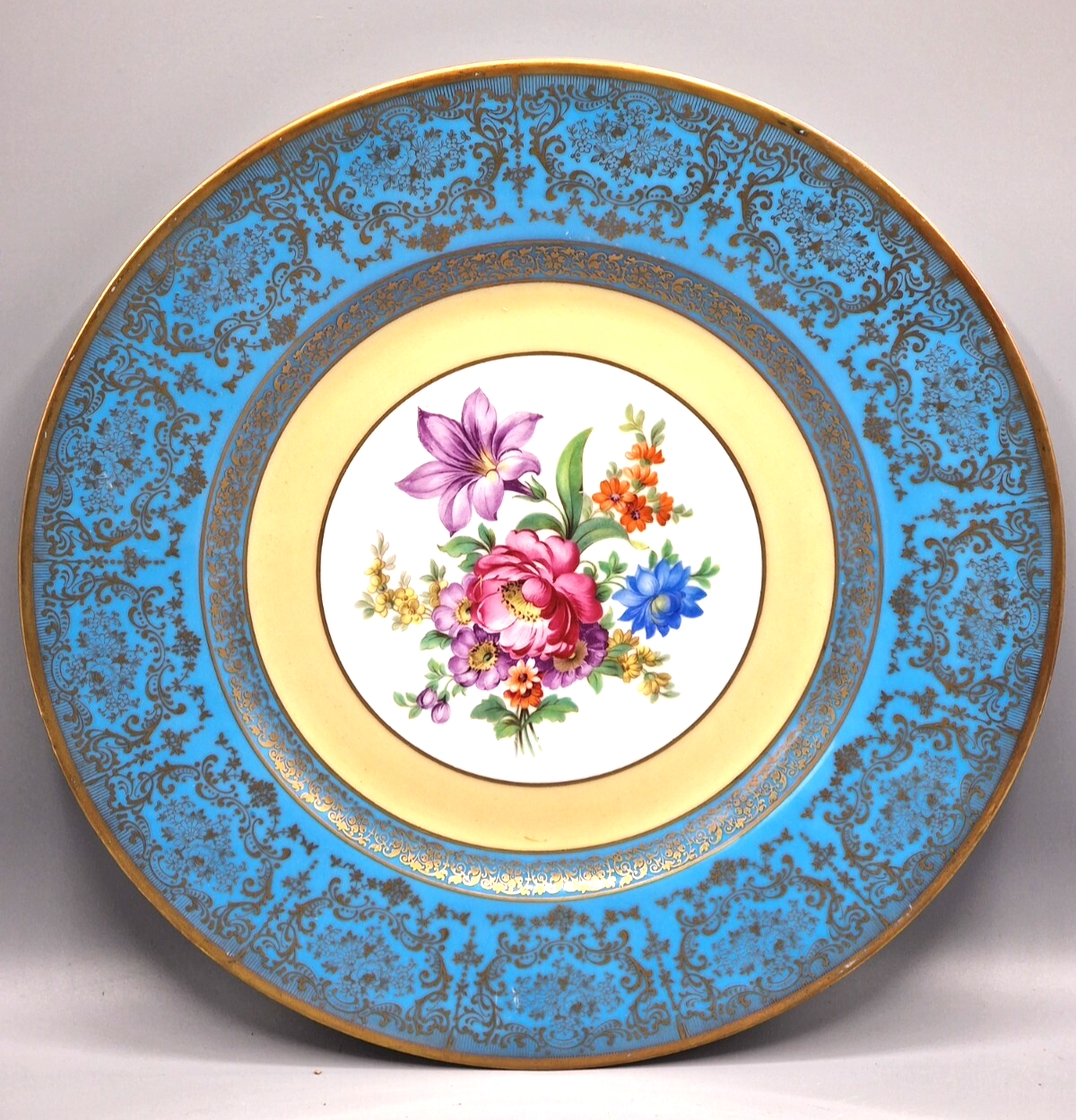 Schumann Bavaria Porzellan Zierteller Nr. 7 Blumen Golddekor Türkis Sammelteller