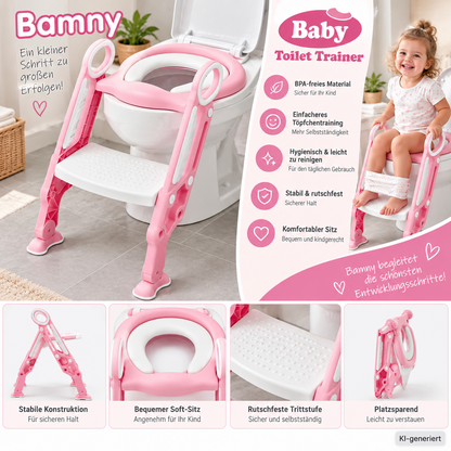 BAMNY BCA-002 Kinder Toilettensitz mit Treppe WC Trainer Rosa klappbar