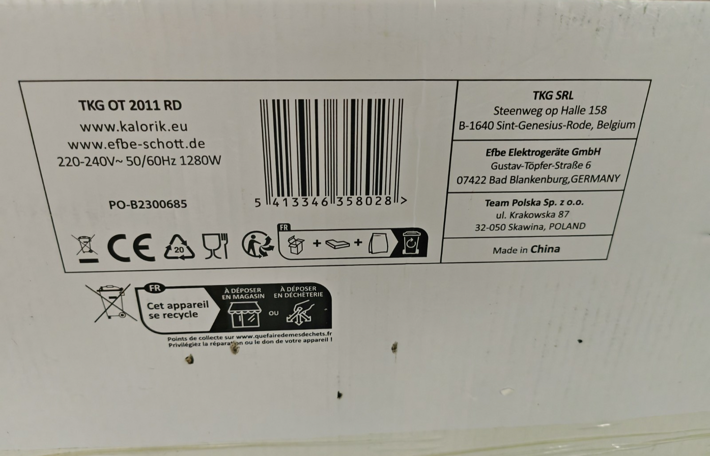 Kalorik TKG OT 2011 RD Minibackofen 19L Grill Backofen Timer 1280W HA14