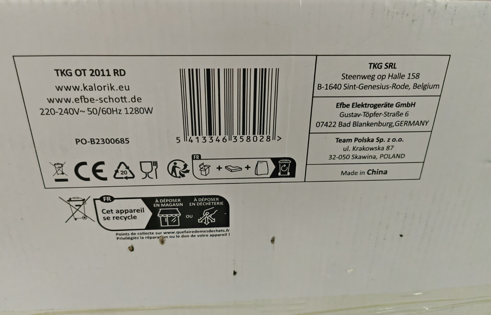 Kalorik TKG OT 2011 RD Minibackofen 19L Grill Backofen Timer 1280W HA14
