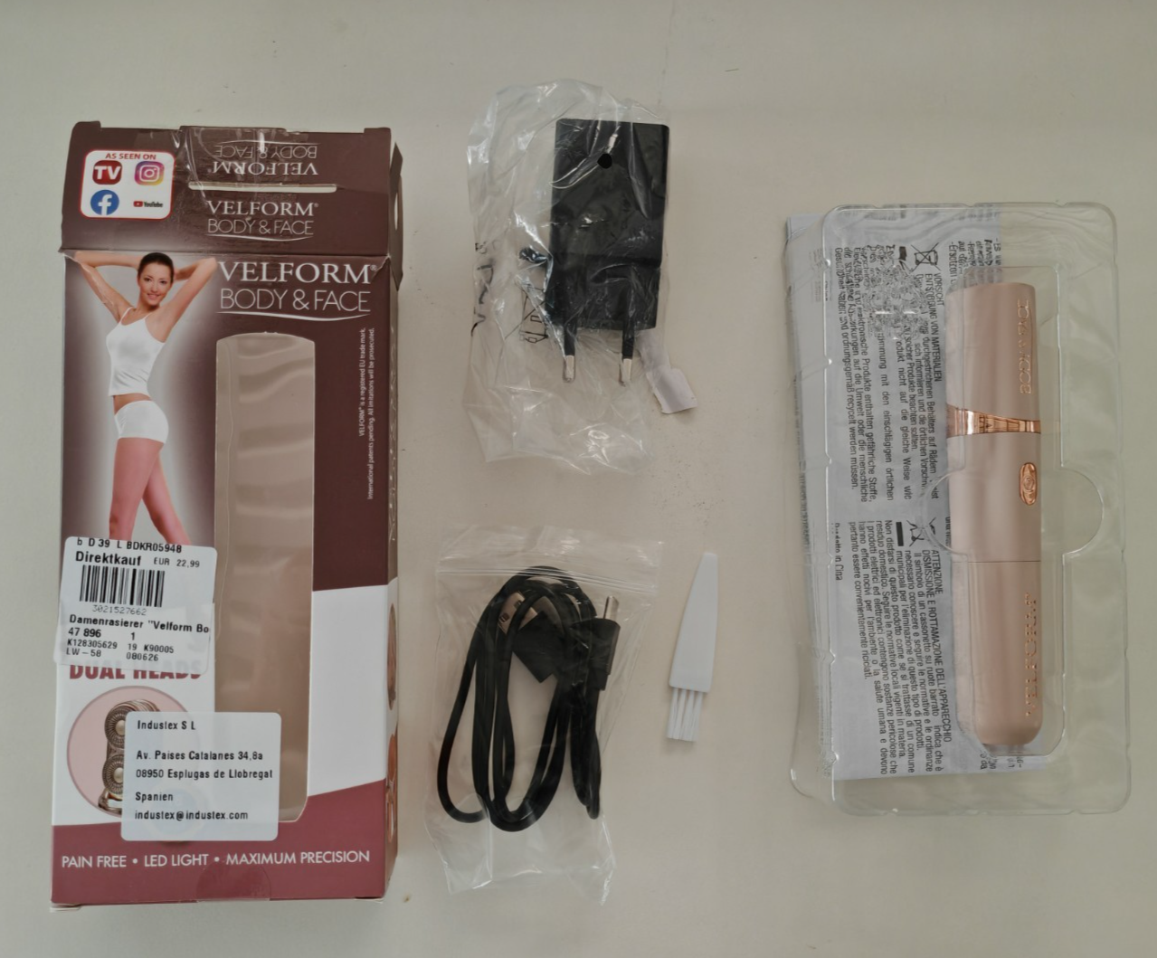 VELFORM Body & Face Epilierer LED Haarentferner Präzision Doppelkopf Beauty C2