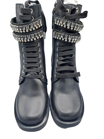 MAX&Co Deducono Damen Boots Leder Schwarz Strass Schnalle Stiefelette Gr. 36 G1