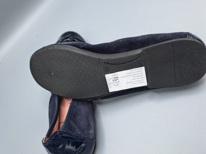 JOLANA & FENENA Damen Ballerinas Dunkelblau Leder Lack Schleife Schuhe G2