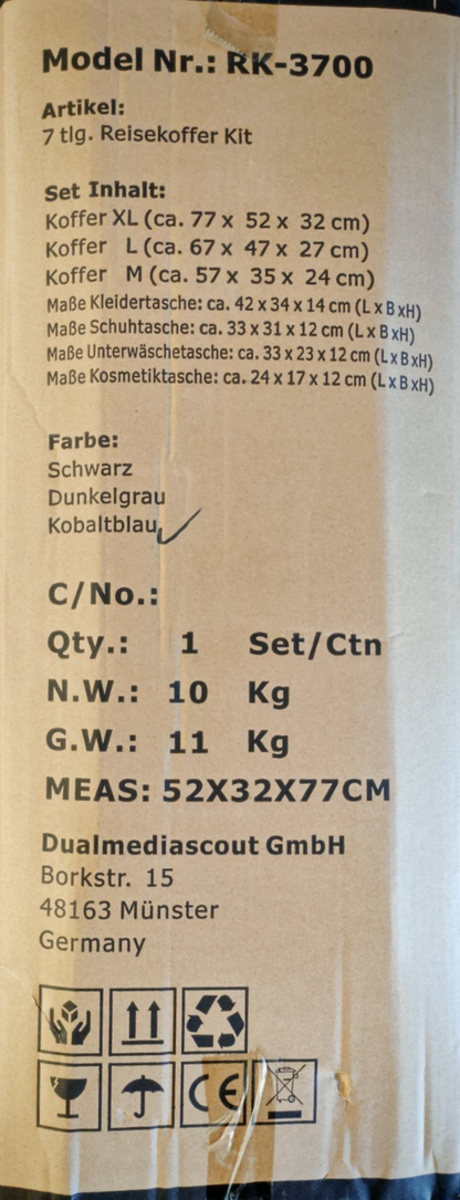 DMS 7tlg Kofferset ABS Hartschale Trolley Set Reisekoffer Kobalt Blau HO-A25