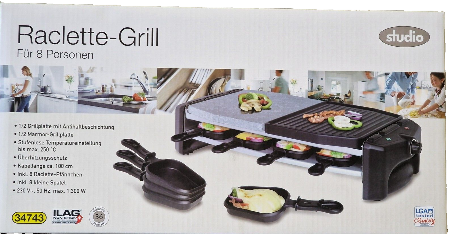 Raclette Grill Studio für 8 Personen Elektrisch Tischgrill Partygrill E6