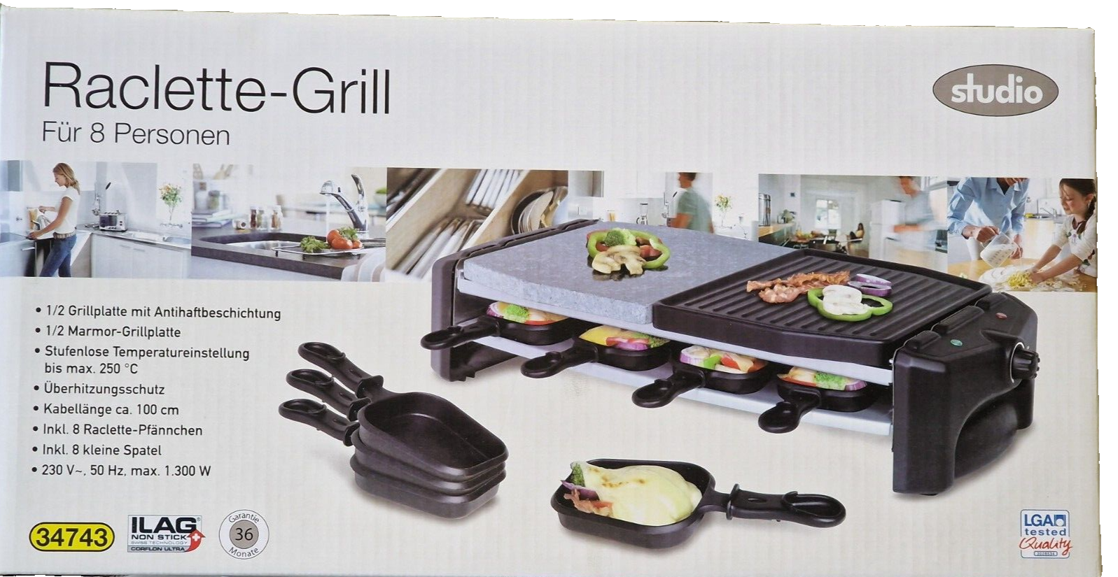 Raclette Grill Studio für 8 Personen Elektrisch Tischgrill Partygrill E6