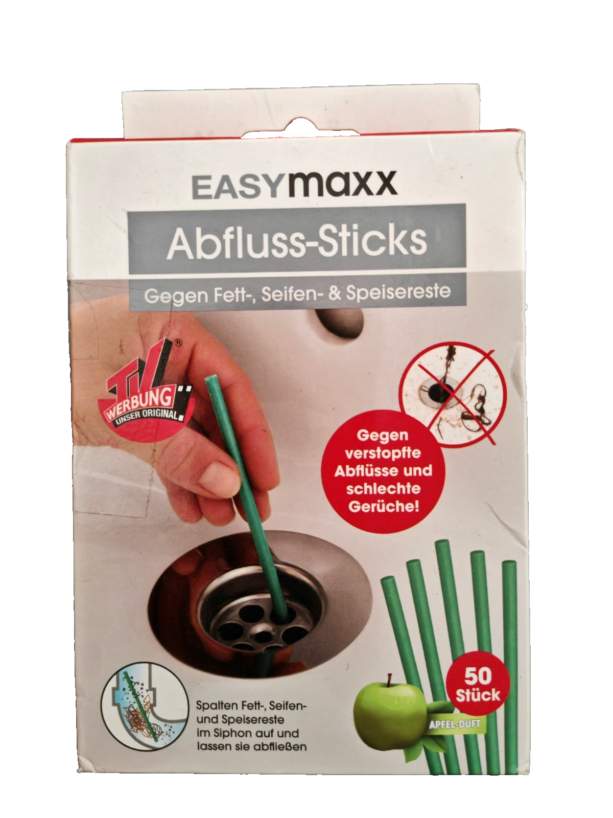 EASYmaxx Abflussreiniger Sticks 50er Apfelduft Rohreiniger Stäbchen Reiniger B5