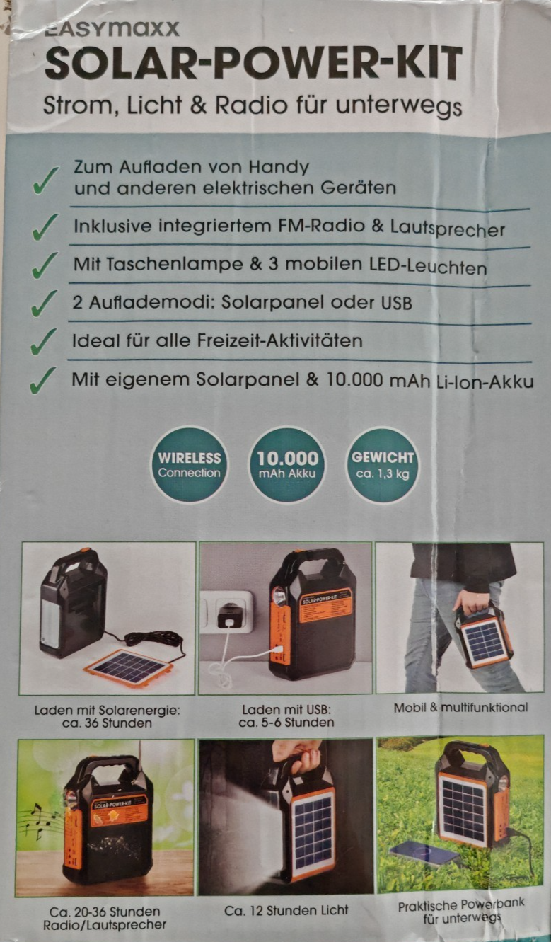 EASYmaxx Solar Power Kit 10000mAh Solar Generator Powerbank Radio LED Camping C4