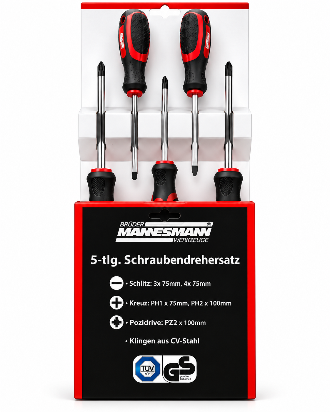 Brüder Mannesmann Schraubendreher Set 5-tlg Schlitz Kreuz PH PZ CV-Stahl GS B2