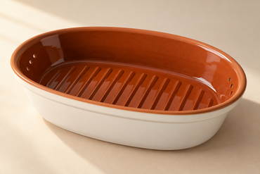 Brotbackform Brottopf Keramik 41x28 cm Terrakotta Weiß oval mit Rillen HA25