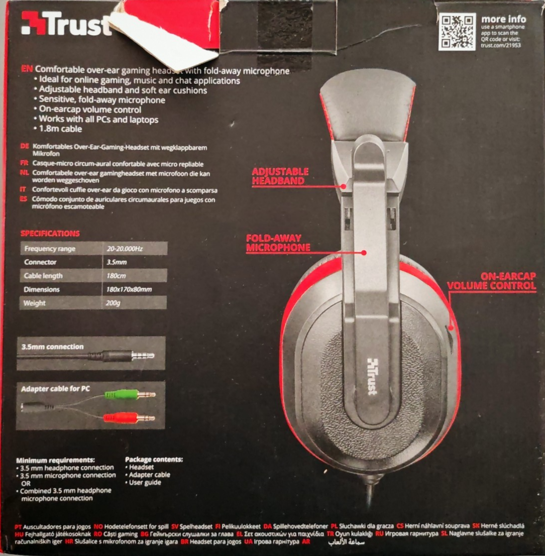Trust Ziva Gaming Headset Over-Ear Kopfhörer Mikrofon PC Schwarz Rot 3,5mm A8