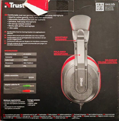 Trust Ziva Gaming Headset Over-Ear Kopfhörer Mikrofon PC Schwarz Rot 3,5mm A8