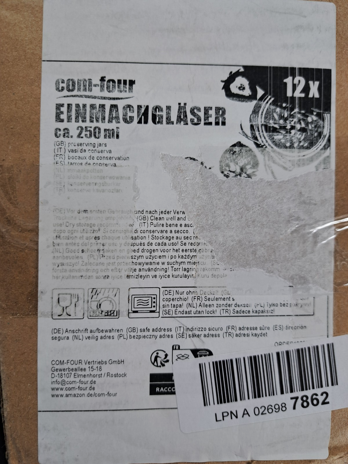 Com-Four Einmachgläser 250ml 12 Stück Einweckgläser Marmeladengläser