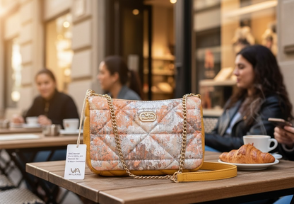 Milano Schultertasche Webmaterial mit echt Leder VM Logo