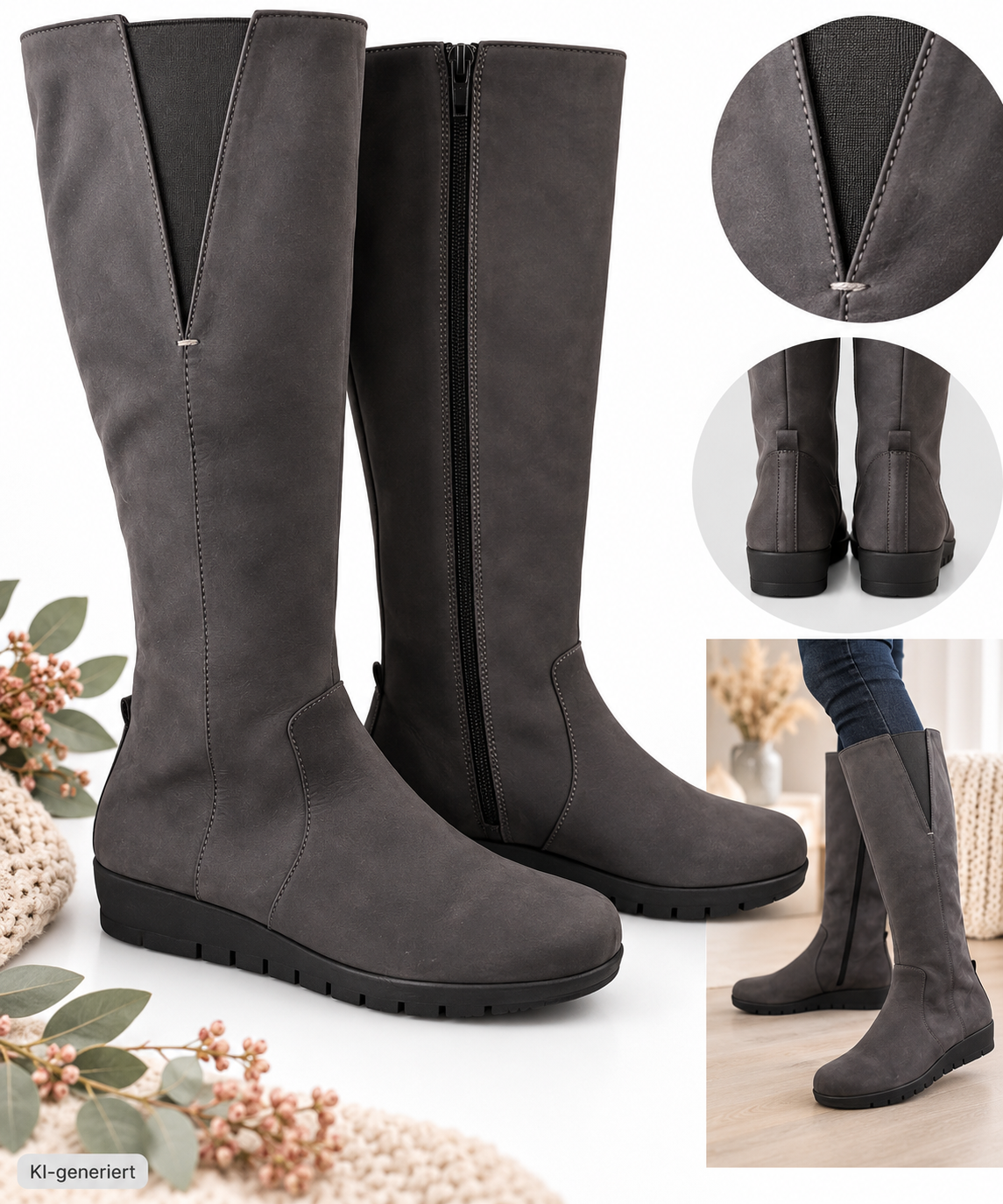 Aerosoles Damen Langschaftstiefel Grau Reißverschluss Komfort Stiefel Boots G2