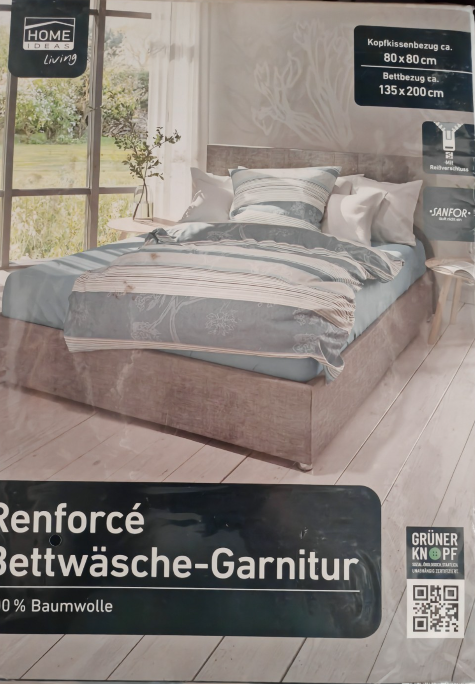 HOME IDEAS Renforcé Bettwäsche 135x200 80x80 cm Baumwolle Blau Grau Streifen E5