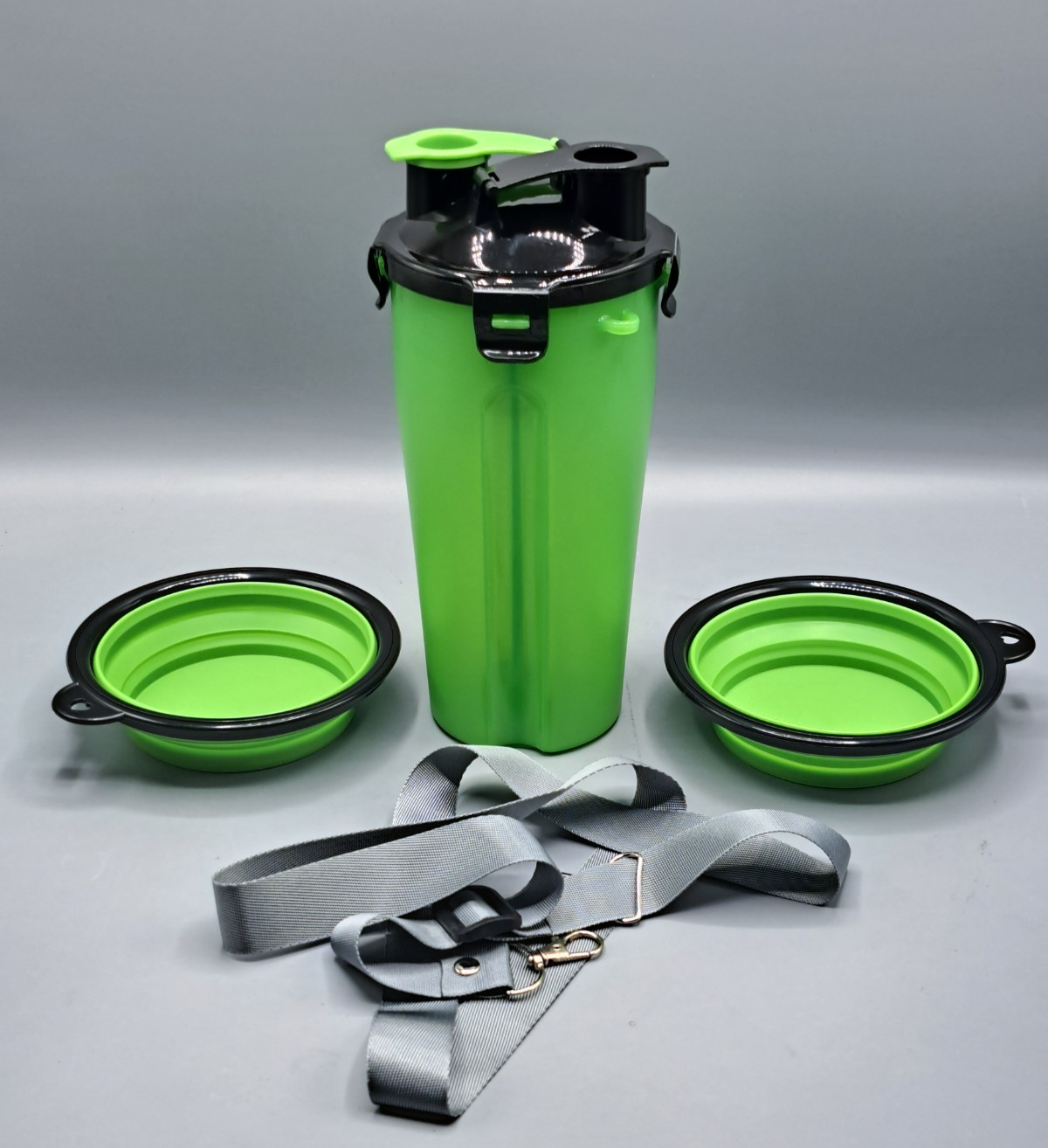 Pets Go Out Futter- & Wasserflasche Grün mit 2 Näpfen für Hunde Reisen D10